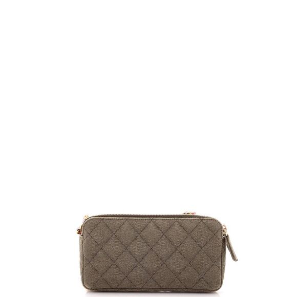 Chanel Cuba Charms Double Zip Clutch with Chain Quilted Canvas Green - Picture 3 of 7